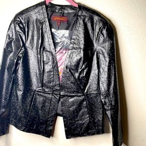 Hal rubenstein ostrich embossed black leather jacket, blazer, size large w/tags